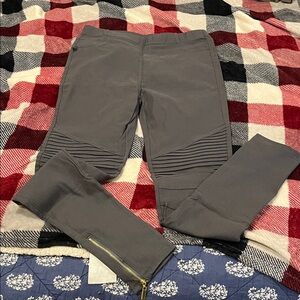 Gray Moto Style Pants with Zipper Detail